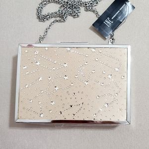 INC Nadia Celestia Clutch. Silver and Gold
